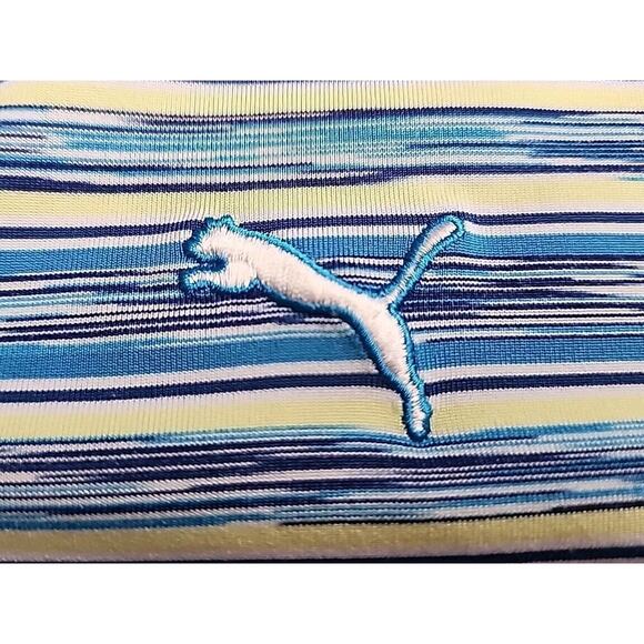 PUMA Golf Polo Mens L Blue Stripe Activewear Performance Workwear Preppy Casual - Picture 4 of 11